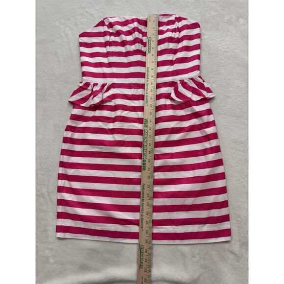 Lilly Pulitzer 10 Maybell Azalea Pink White Striped Strapless Boned Peplum Dress - Picture 3 of 7